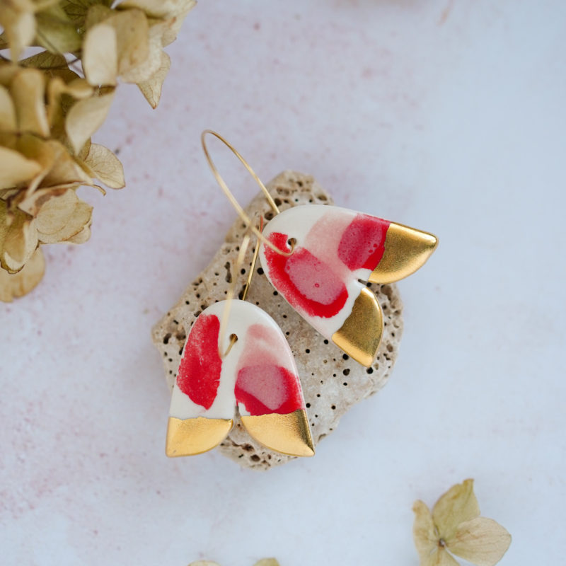 Flower Bell Earrings with Red&Blush spots